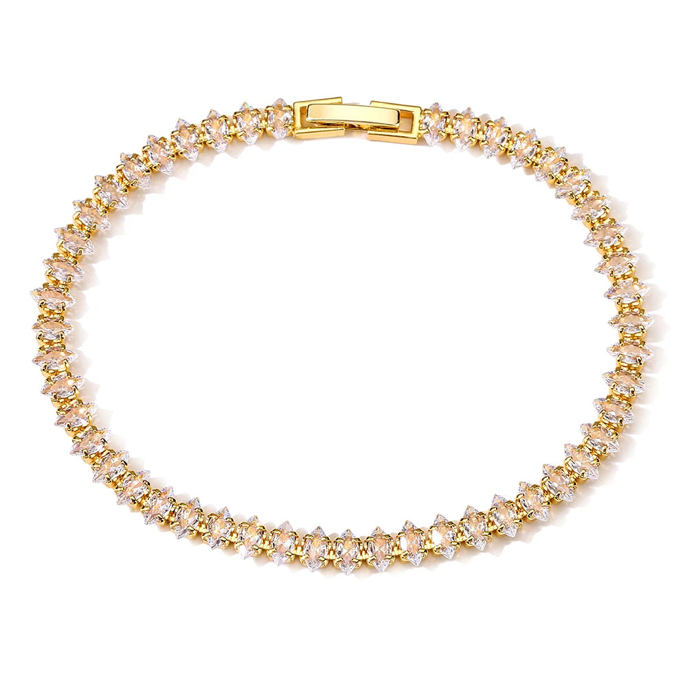 ZAKOL 2024 New Marquise Oval Square Cut Luxury Silver Color on Hand Tennis Bracelet Bangle for Women Party Jewelry Gift