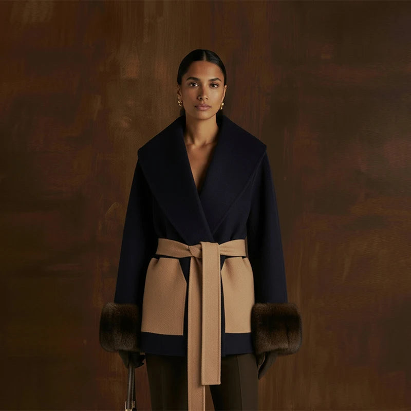 Faux Fur Cuff Patchwork Jacket – Slim Casual Winter Coat