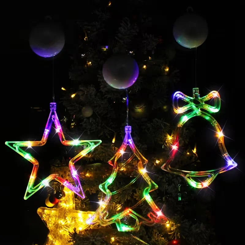 3-Pack Christmas Suction Cup Window Lights, with Three Styles: Bell, Christmas Tree, and Star. Christmas Lights, String Lights
