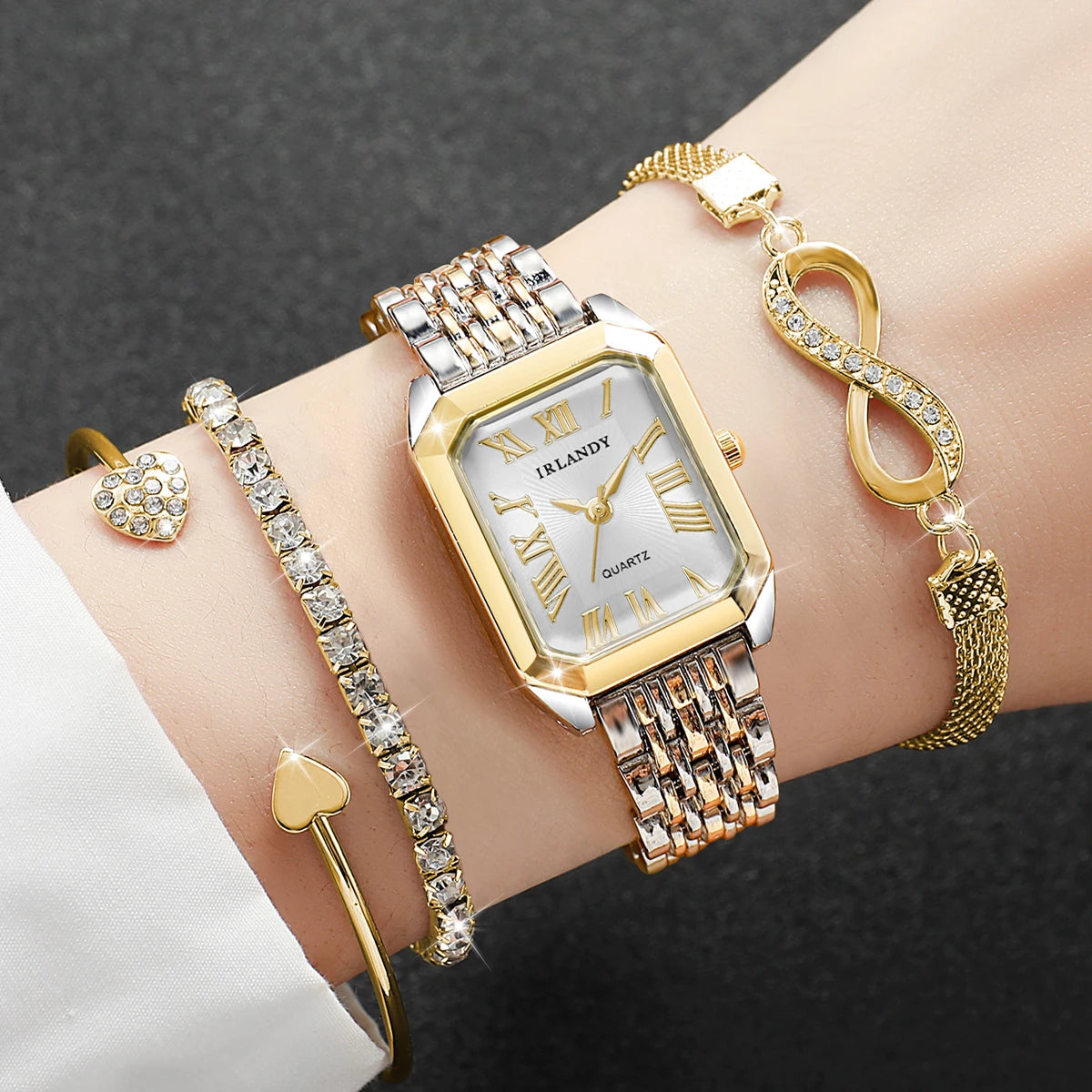 4PCS Elegant Rectangle Women Quartz Watch Bracelets Set Fashion Metal Girls Bracelet Wristwatches Relogio Feminino（Without Box）