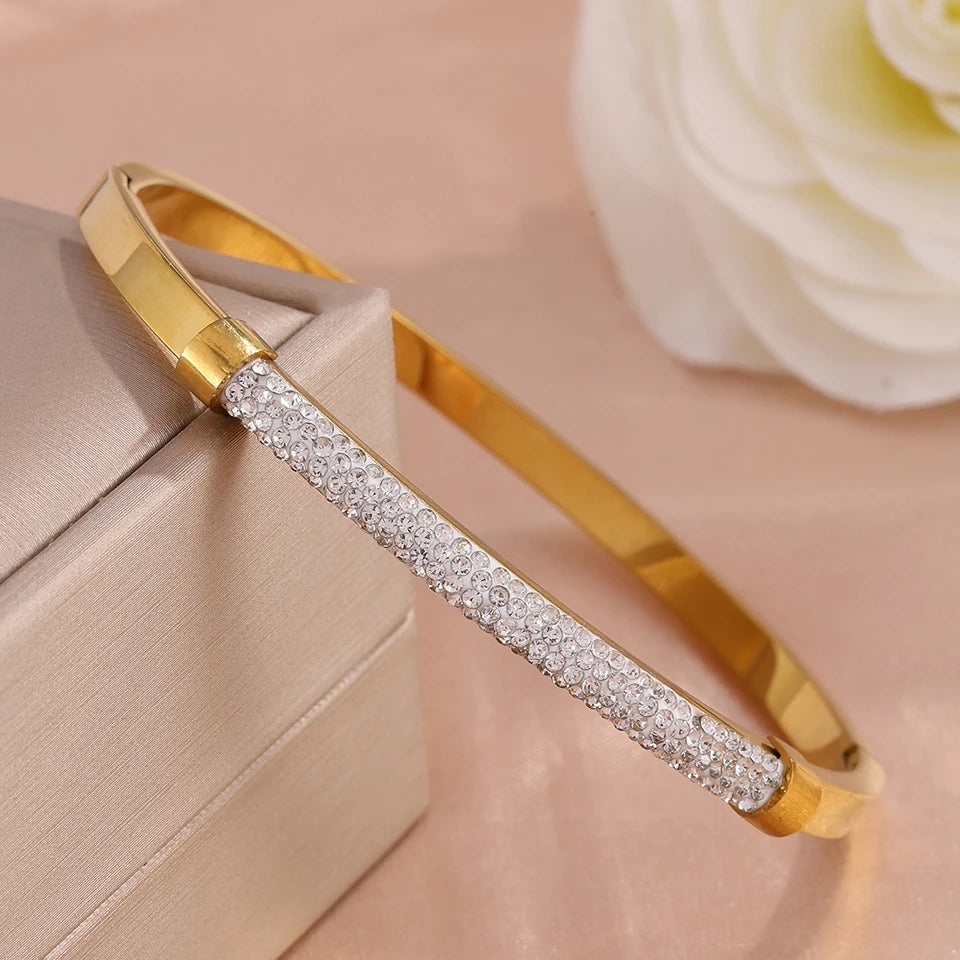 ZAKOL 4/1pcs Fashion Stainless Steel Sackable Bracelets Shiny Heart-shaped Zircon Embellished Bracelet Bangles Charm Jewelry Gif