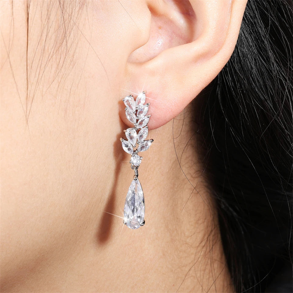 ZAKOL 9 Types Long Teardrop Shaped Cubic Zirconia Dangle Earrings for Women Gorgeous Sparkling CZ Bridal Earrings Jewelry Gifts