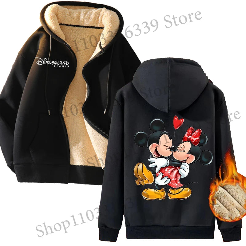 Mickey Mouse Sweatshirt Coat Male Female Autumn Winter New Thicken Long Sleeve Hooded Tops Outerwear Cartoon Clothing Xmas Gift