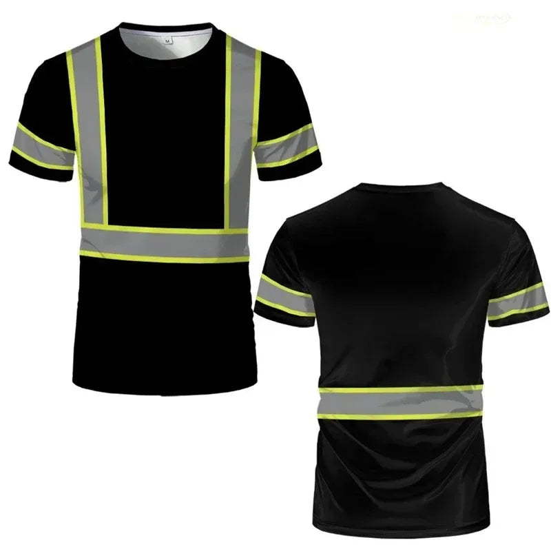 Simple Striped Safety Work T Shirt Casual Summer Short Sleeve with 3D Printed Pattern Suitable for Family Adults Kids Daily Wear