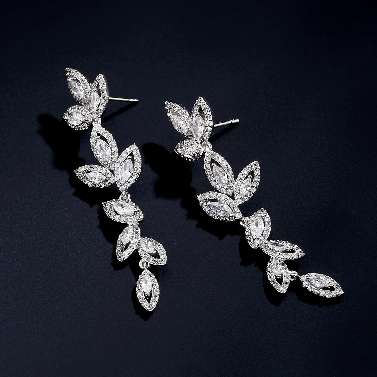 Luxury Polish Best Selling Leaf CZ Long Drop Earrings for Women Elegant AAA Zircon Bridal Earring  Wedding Party Jewelry