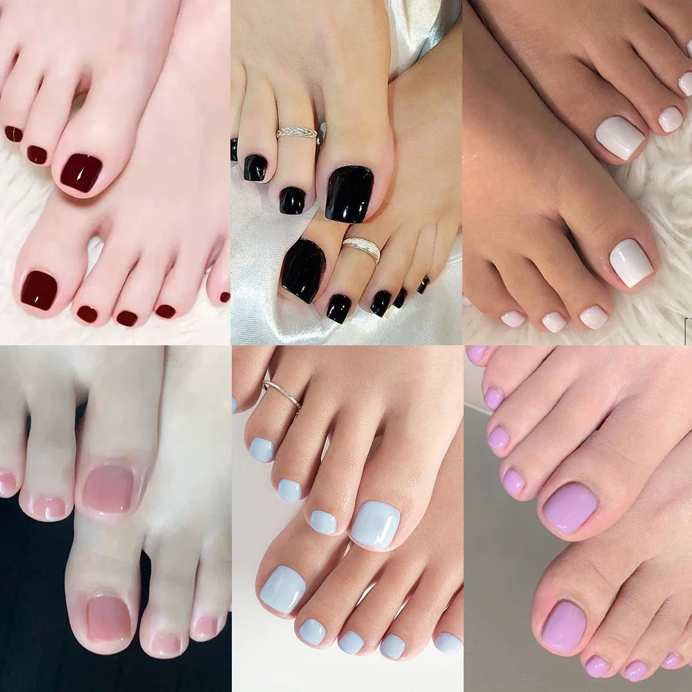 144Pcs Short Square False Toenails Full Cover Artificial Fake Toenail Acrylic Solid Color Foot Nail Tip Press on Toe Extension