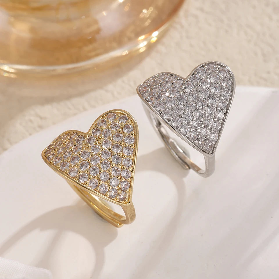 ZAKOL Luxury Sparkling Leaf Flower Micro-paved Zirconia Open Rings for Women Delicate Bridal Wedding Jewelry RP2034