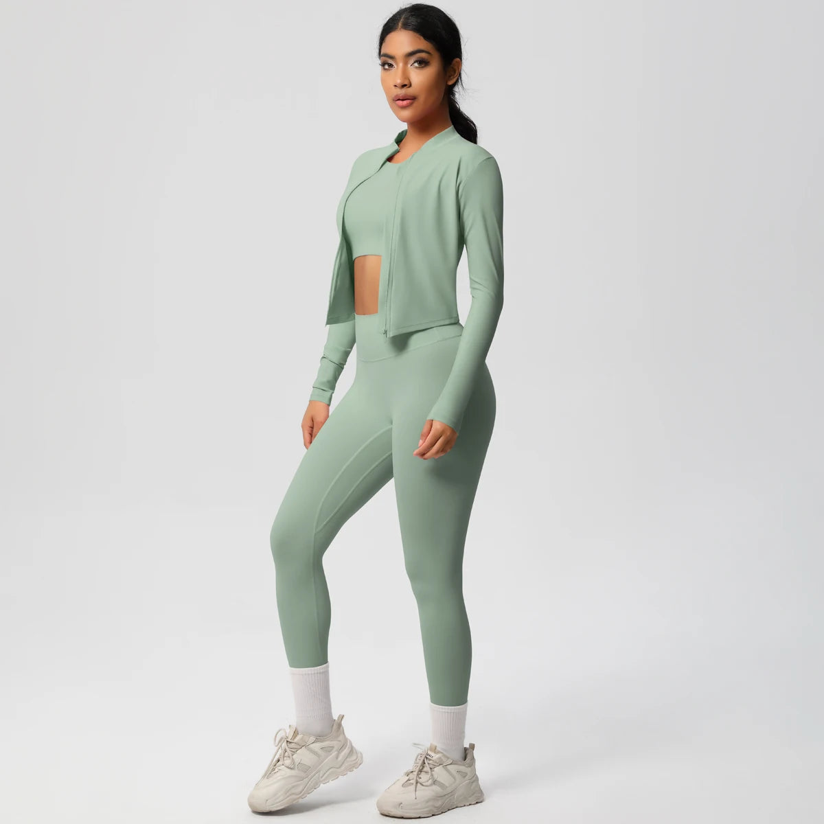 Yoga Three Piece Set for Women's Yoga Zipper Long Sleeves Sports Running Quick Drying Yoga T-shirt Push Up Female Pants Yoga Set
