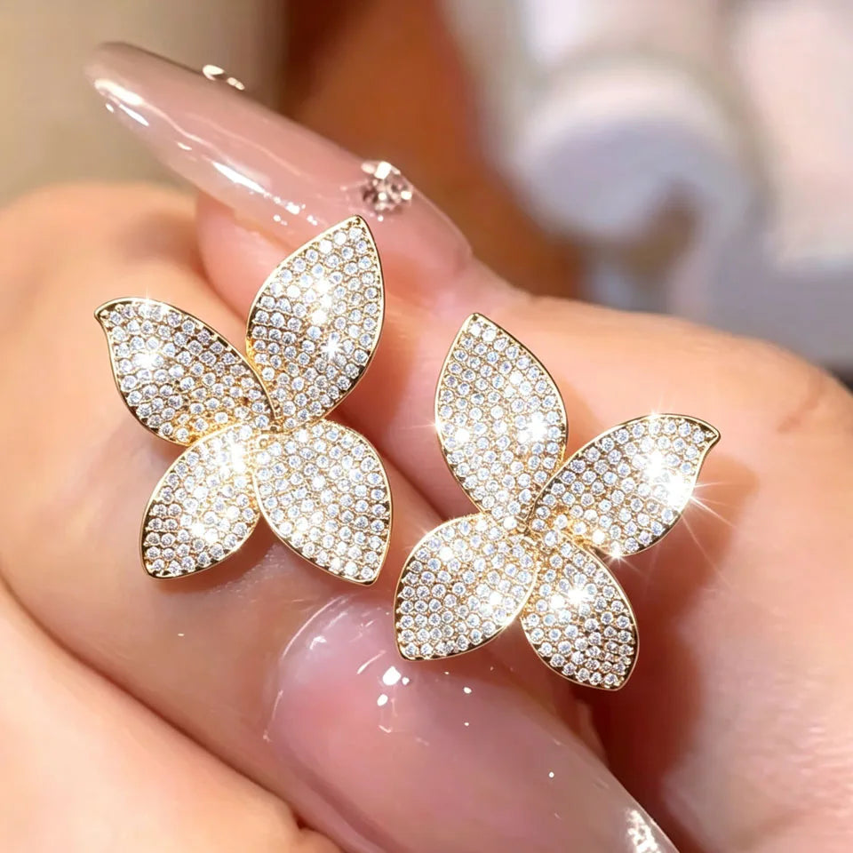 ZAKOL High Quality Luxury Flower Leaf Shaped Earrings for Women Gorgeous Micro Paved Bling Cubic Zirconia Bridal Wedding Jewelry