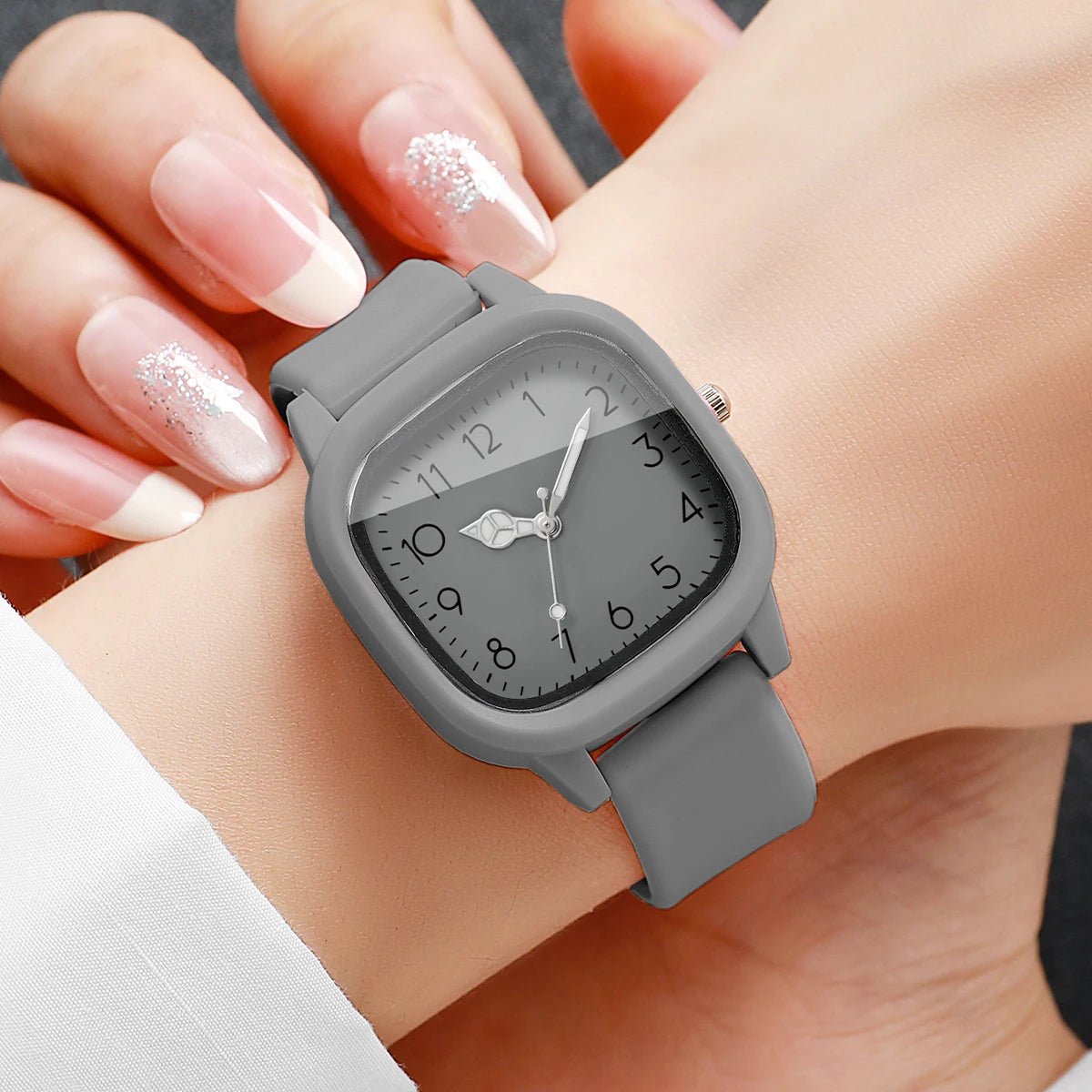 2PCS Fashion Square Arabic Dial Women Quartz Watch Set Silicone Strap Ladies Dress Wristwatches Relogio Feminino (Without Box)