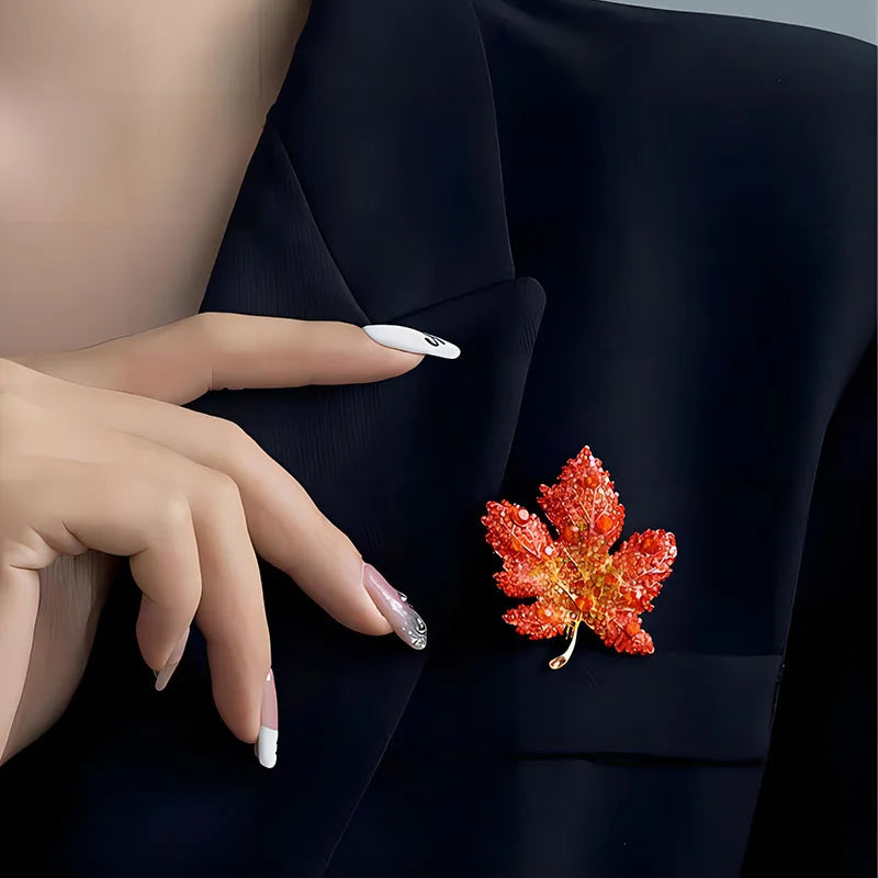 Trendy Red Maple Leaf Metal Brooches For Women Men Crystal Plant Brooch Party Birthday Winter Jewelry