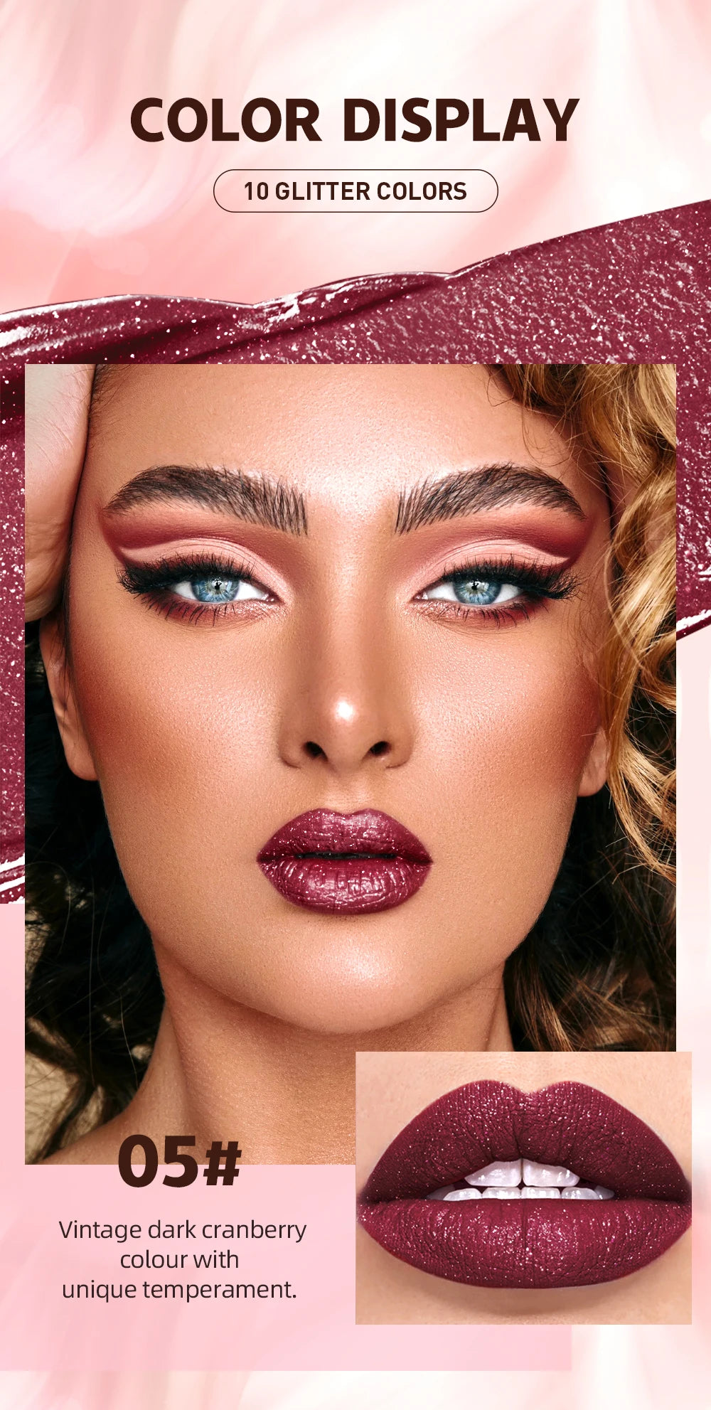 QIBEST Diamond Liquid Lipstick Moisturizing Long-Lasting Purple Sparkling Waterproof Lip Gloss Cosmetics Matte Glitter Lipstick