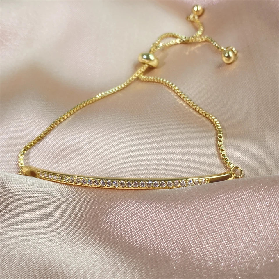 ZAKOL Simple Round Crystal Zirconia Adjustable Chain Bracelet White Gold Color Fashion Jewelry Birthday Gifts for Women