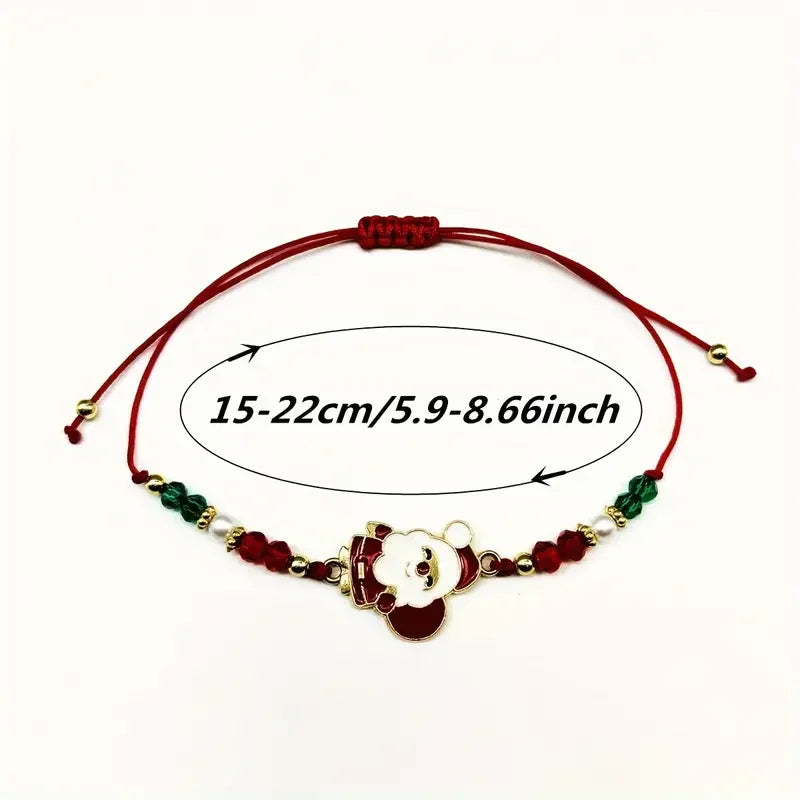 6/12pcs Christmas Santa Claus Reindeer Bell Snowman Christmas Tree Braided Adjustable Bracelet Couple Friendship Gift