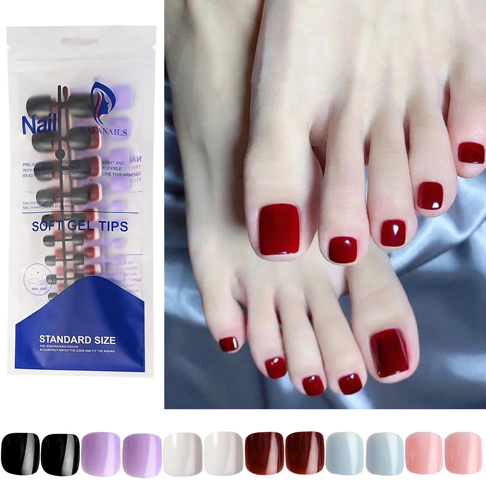 144/120Pcs Mixed Short Square False Toenails Acrylic Full Cover False Toe Nails Foot Nail Tips Extension Women Press on Toenails