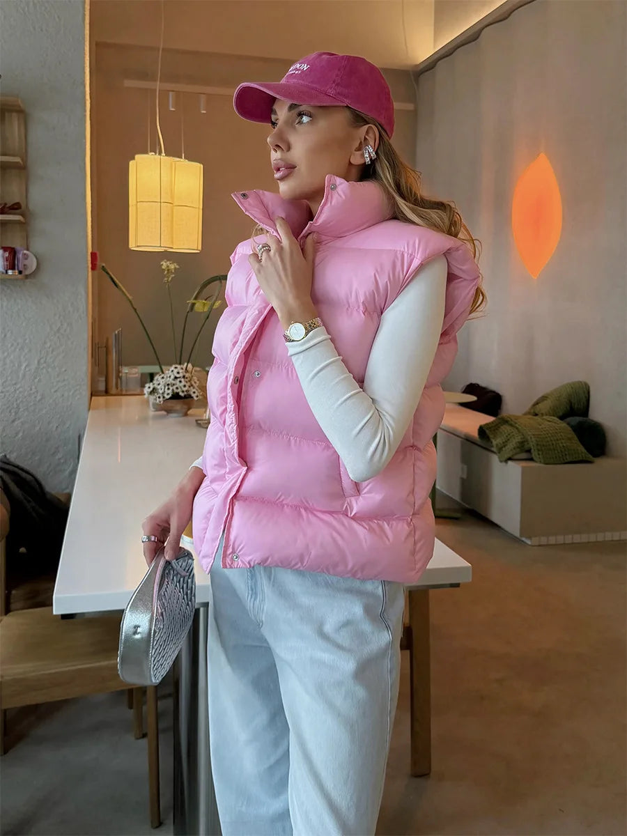 BKLD Cotton Padded Vest 2026 Autumn And Winter New Lightweight Stand Collar Warm Jackets Solid Color Sleeveless Women Coats
