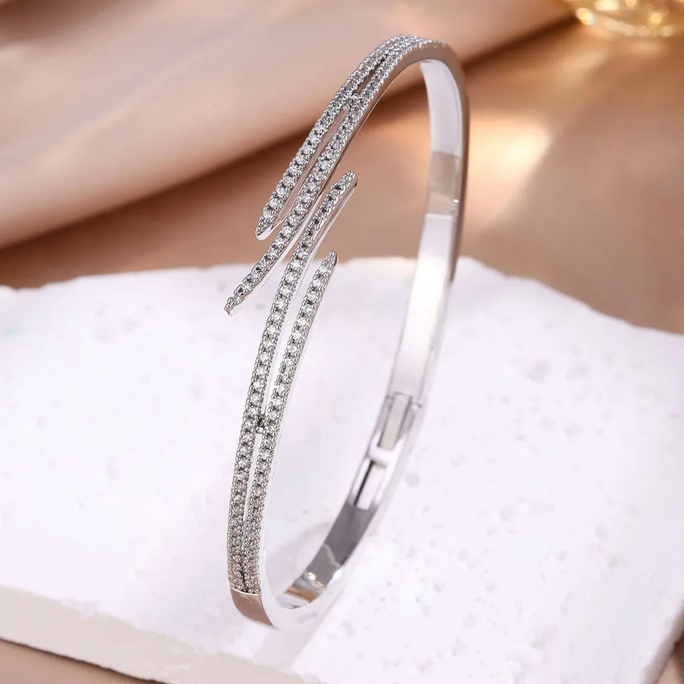 ZAKOL Luxury Irregular CZ Zircon Wings Women's Open Bracelet Temperament Exquisite Party Wear Accessories Female