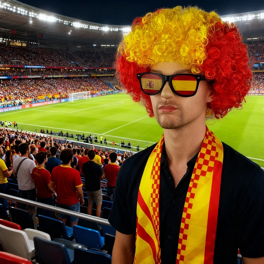 National Flag Color Explosion Wig Set - طقم باروكة مشجعين بألوان الأعلام مع وشاح ونظارات