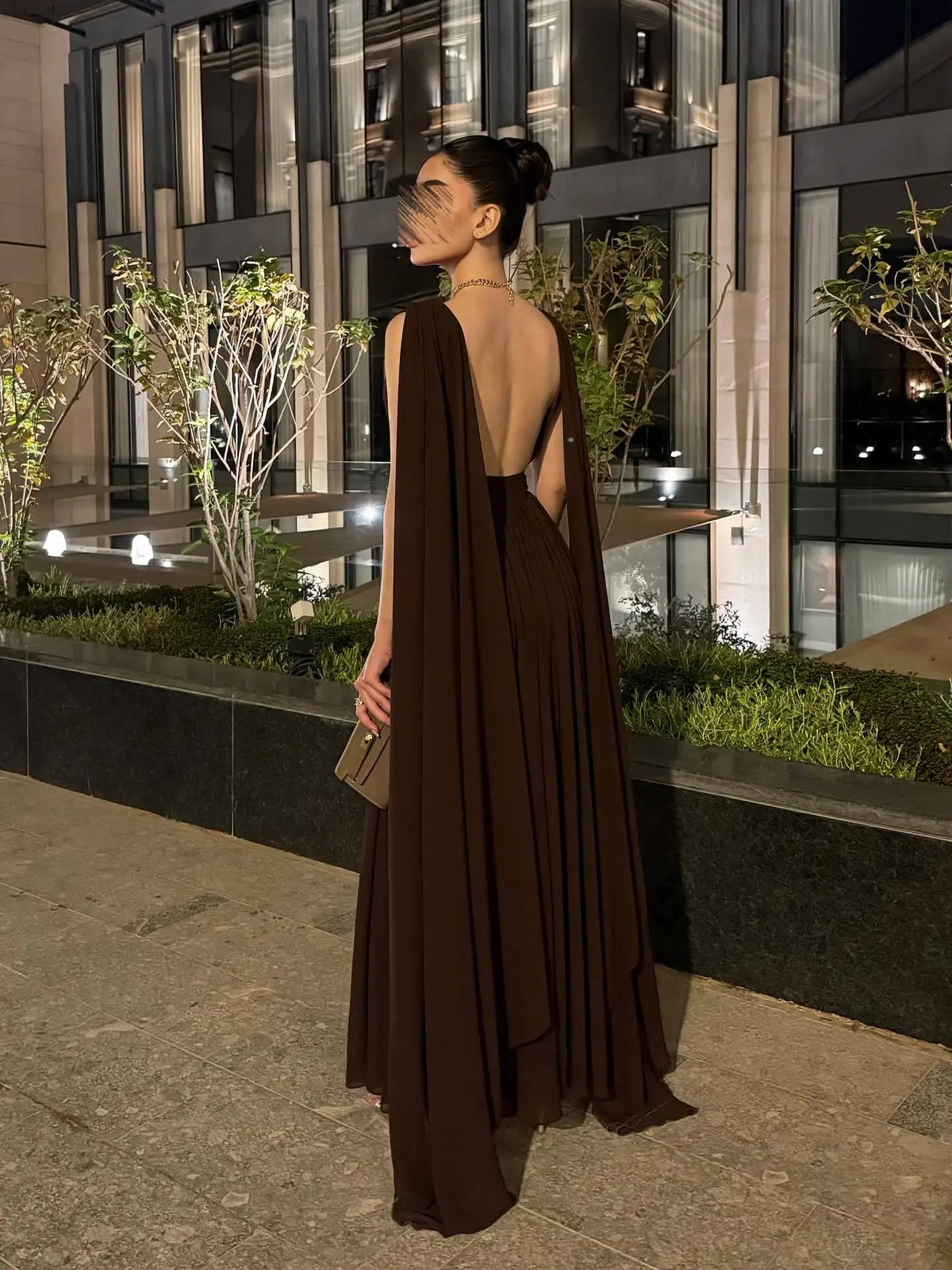 BKLD 2026 Autumn Winter New Women Clothing Chiffon Pleated Backless Dress Solid Color Elegant Evening Party Dress Sleeveless