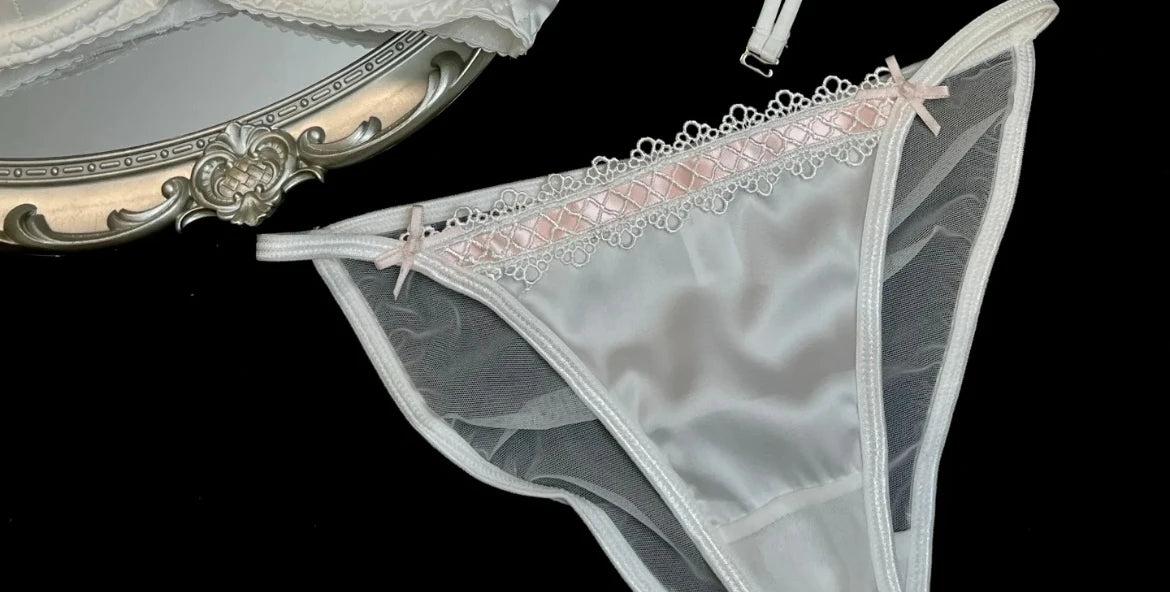 MOYISU Method Pearl Powder Bra Set Lace Halter Neck Design for Small Breasts Big Thick Cup Pure Desire Sexy Underwear for Women