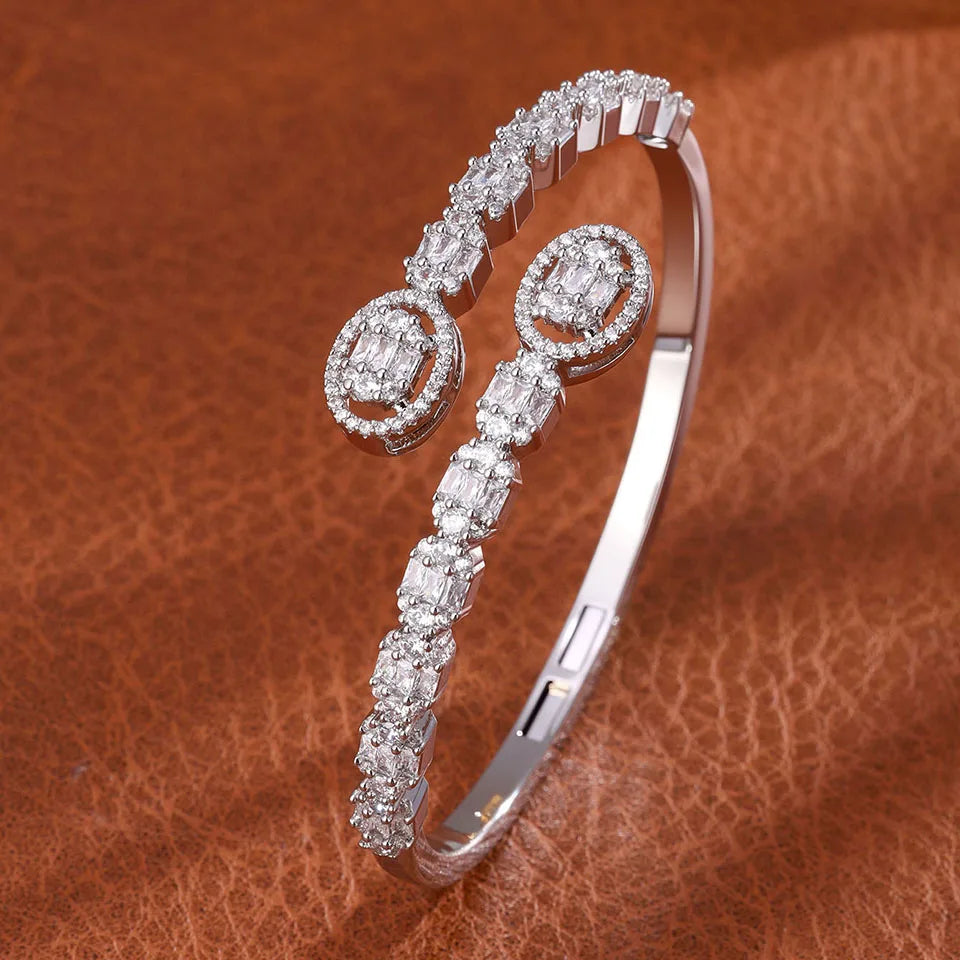 ZAKOL Luxury AAA Cubic Zirconia Copper Open Bracelet Bangle Women Bridal Wedding Statement Wrist Fashion Jewelry Gift