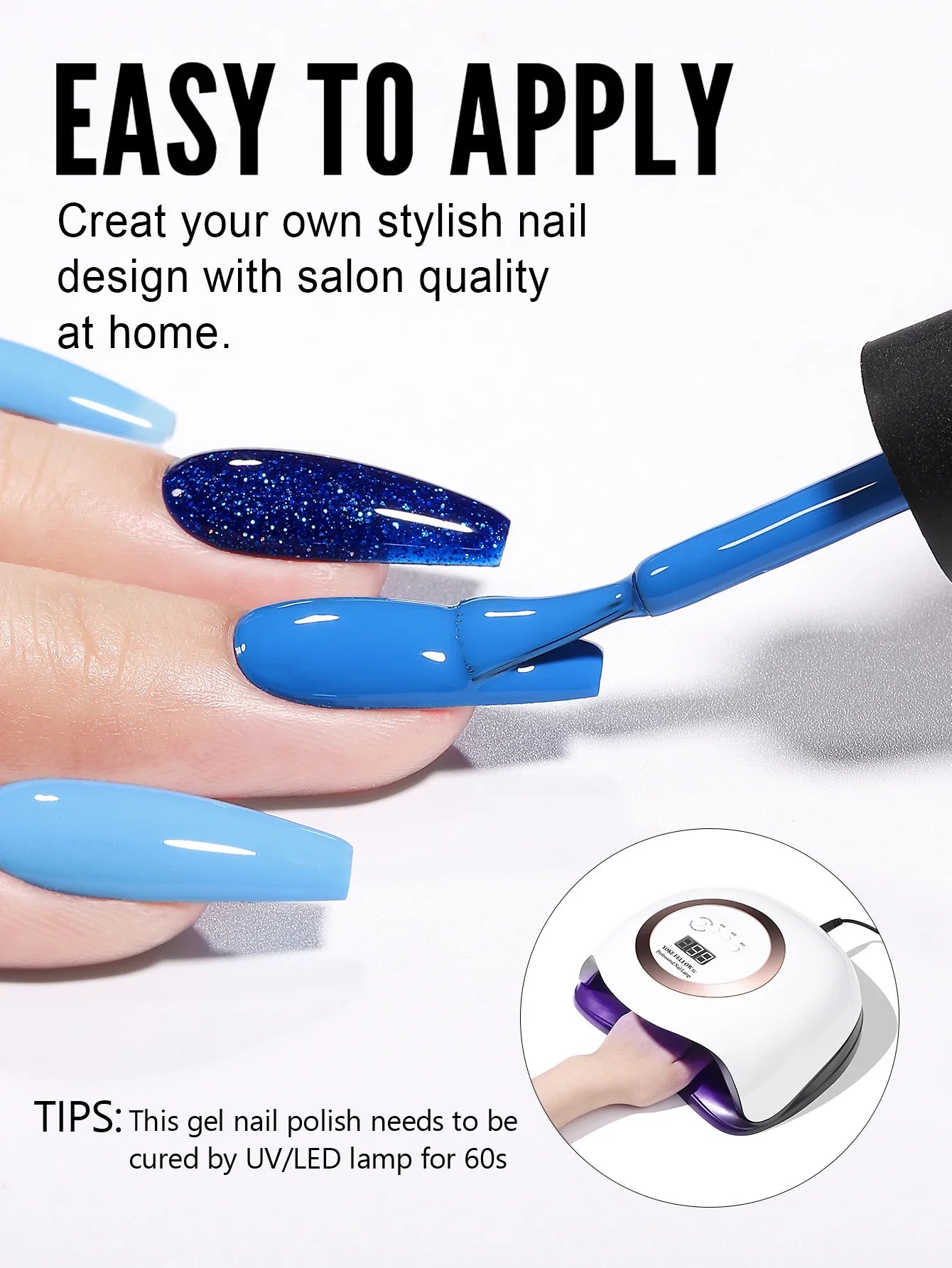 YOKEFELLOW 6Set Blue Gel Nail Polish Sky Blue Glitter Gel Nail Vernis Semi Permanent Soak Off UV Manicure Gift for Girls Women