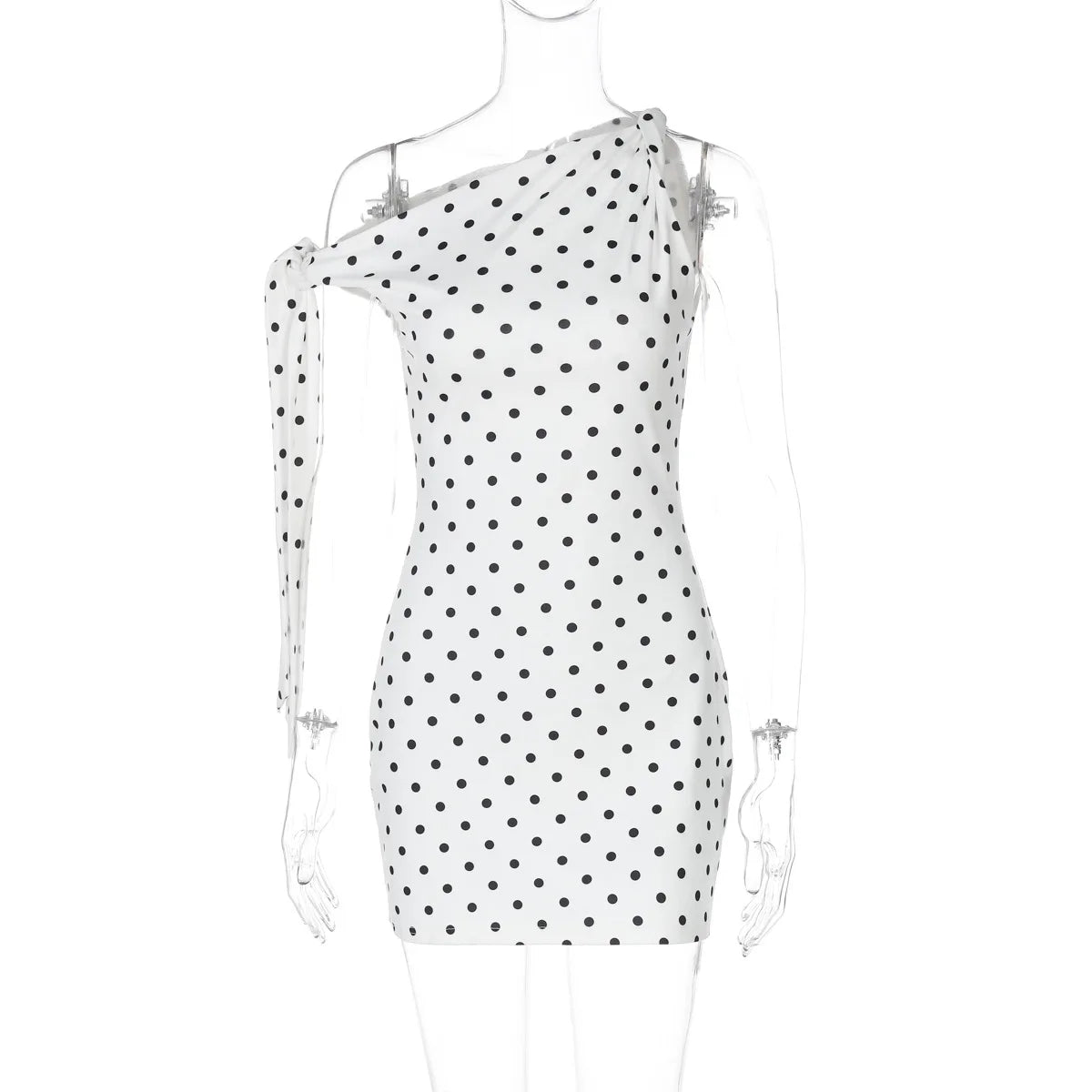Summer Holiday Sexy Polka Dot Backless Asymmetrical Mini Dresses Strapless Lace-up Sleeveless Slim Fit Dress Vintage Party Dress
