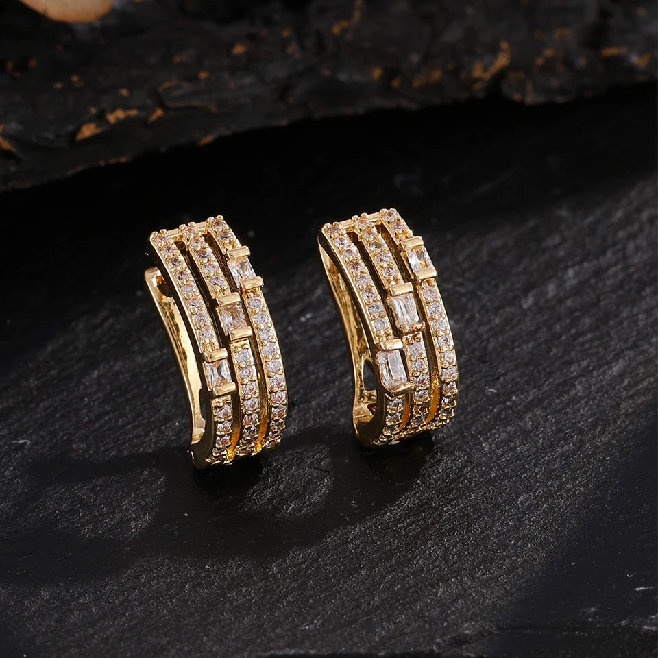 ZAKOL Multi Layer Rectangle Zirconia CZ Hoop Earrings for Women Shiny Crystal Fashion Jewelry For Dating Banquet Wedding