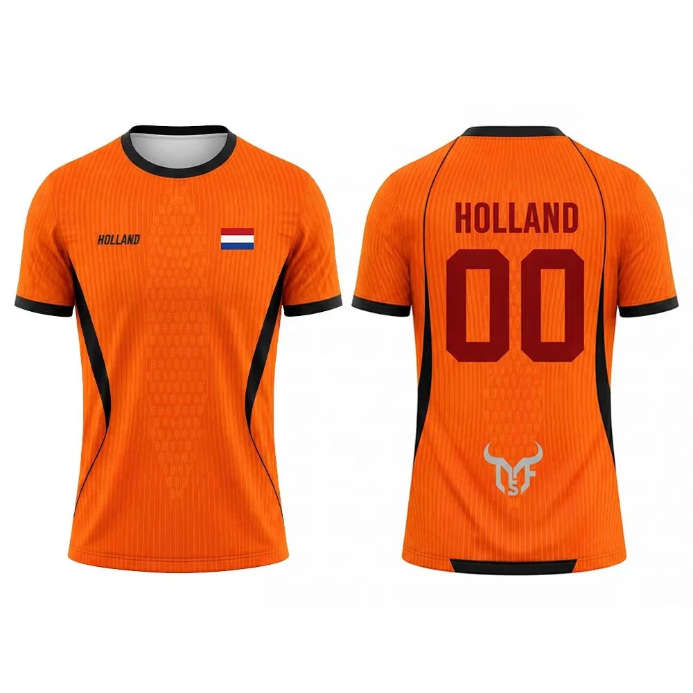 Netherlands Flag Print Soccer Jersey Family Style Casual for Adults Kids Outdoor Casual Breathable Short Sleeve Top for Sports