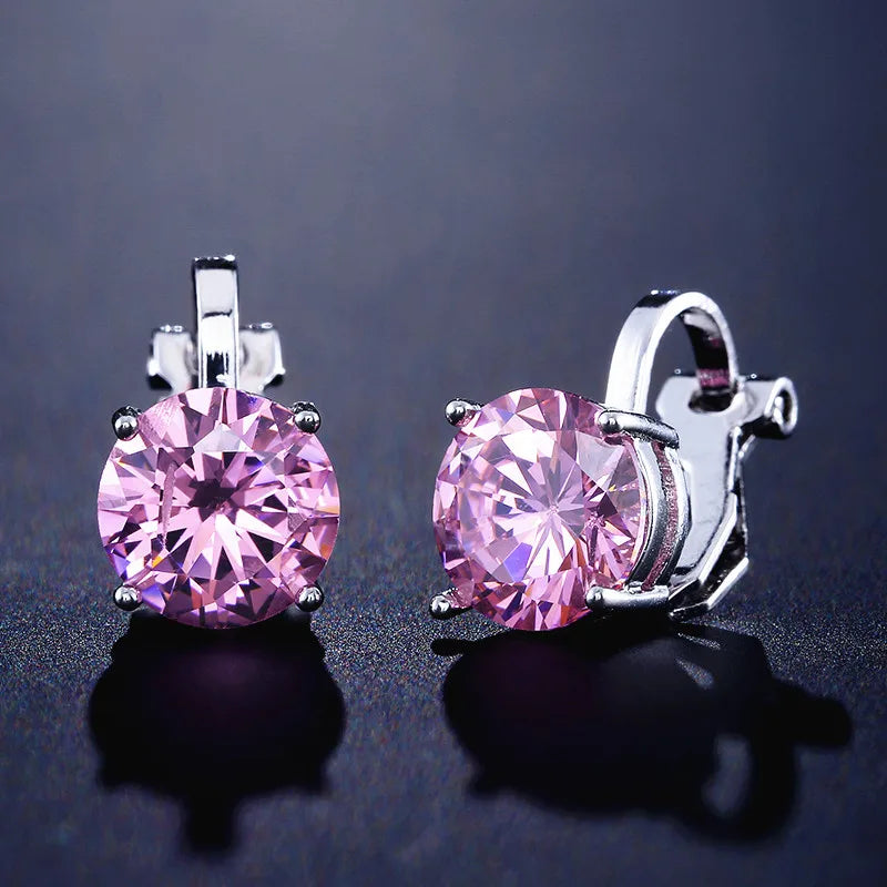 Trendy Round Cubic Zirconia Copper Clip Earrings For Women Gold Color Crystal Metal Earring Party Wedding Daily Jewelry