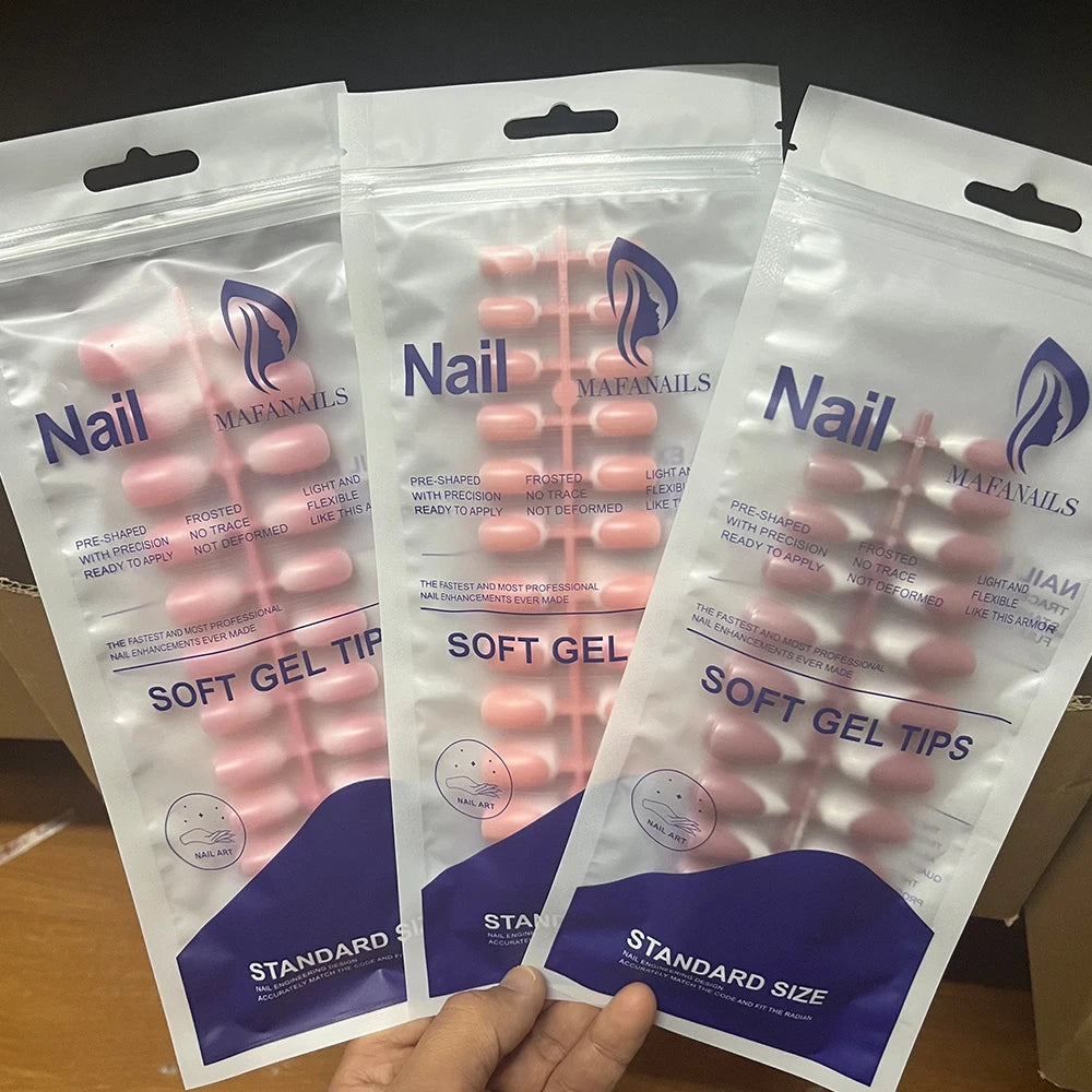 120Pcs Glossy Medium Coffin Press On Nails Pink Gradient French Fake Nails Acrylic Full Cover Ballerina False Nails For Women