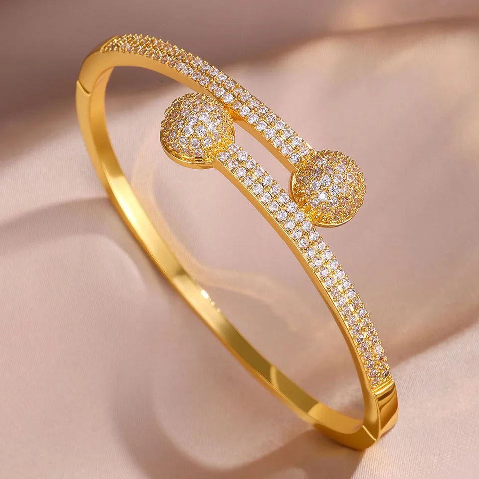 ZAKOL 14K Gold Plated Copper Cuff Bracelet for Women Micro Inlaid Dazzling Zircon CZ Luxury Wedding Party Jewelry