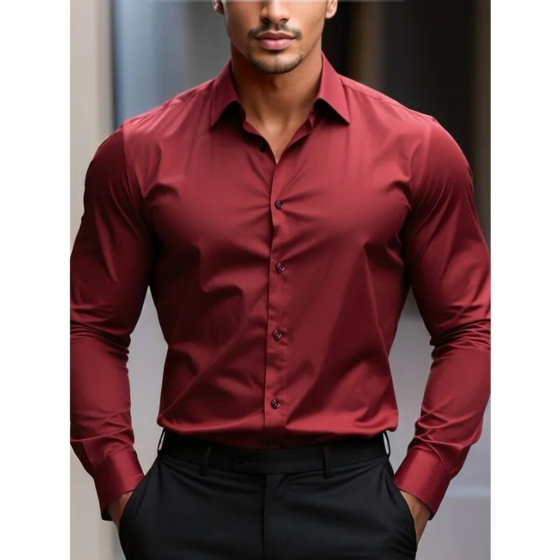 Bolubao Men Smart Casual Shirt Brand Fashion Solid Color Long Sleeve Elastic Fabric Male Business Dress Black Shirt