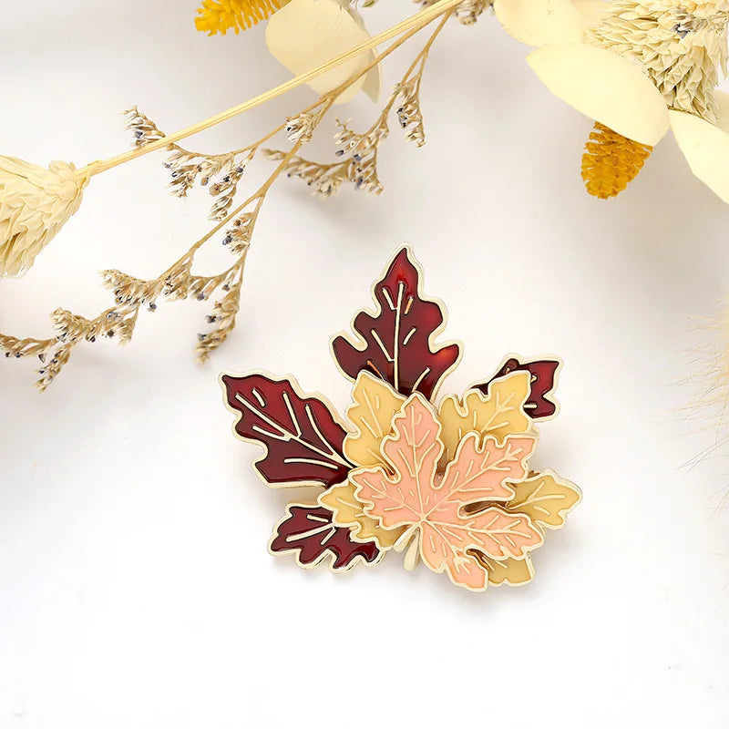 Trendy Red Maple Leaf Metal Brooches For Women Men Crystal Plant Brooch Party Birthday Winter Jewelry