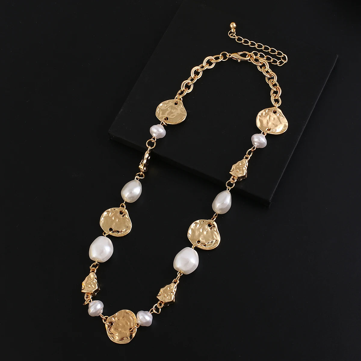 Flashbuy Trendy Gold Color Necklace Creative Irregular Metal Pearls Chain Choker Necklace Clavicle Chain Collier Jewelry