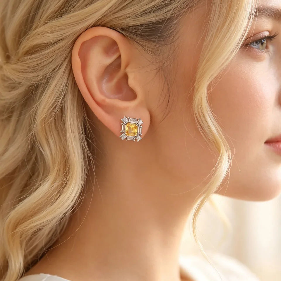 ZAKOL Simple Geometric Zircon Square Shape Stud Earrings Cute Shiny CZ Bride Bridesmaid Earring Jewelry