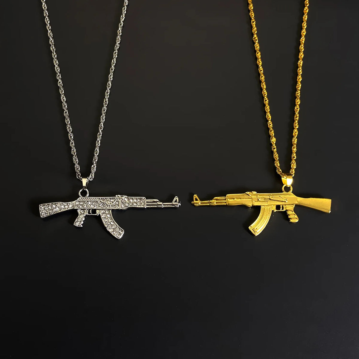 ZAKOL Hiphop&Rock AK47 Rifle&Gun Pendant Necklaces For Men Women Crystal Metal Clavicle Chain Choker Party Daily Jewelry Gifts