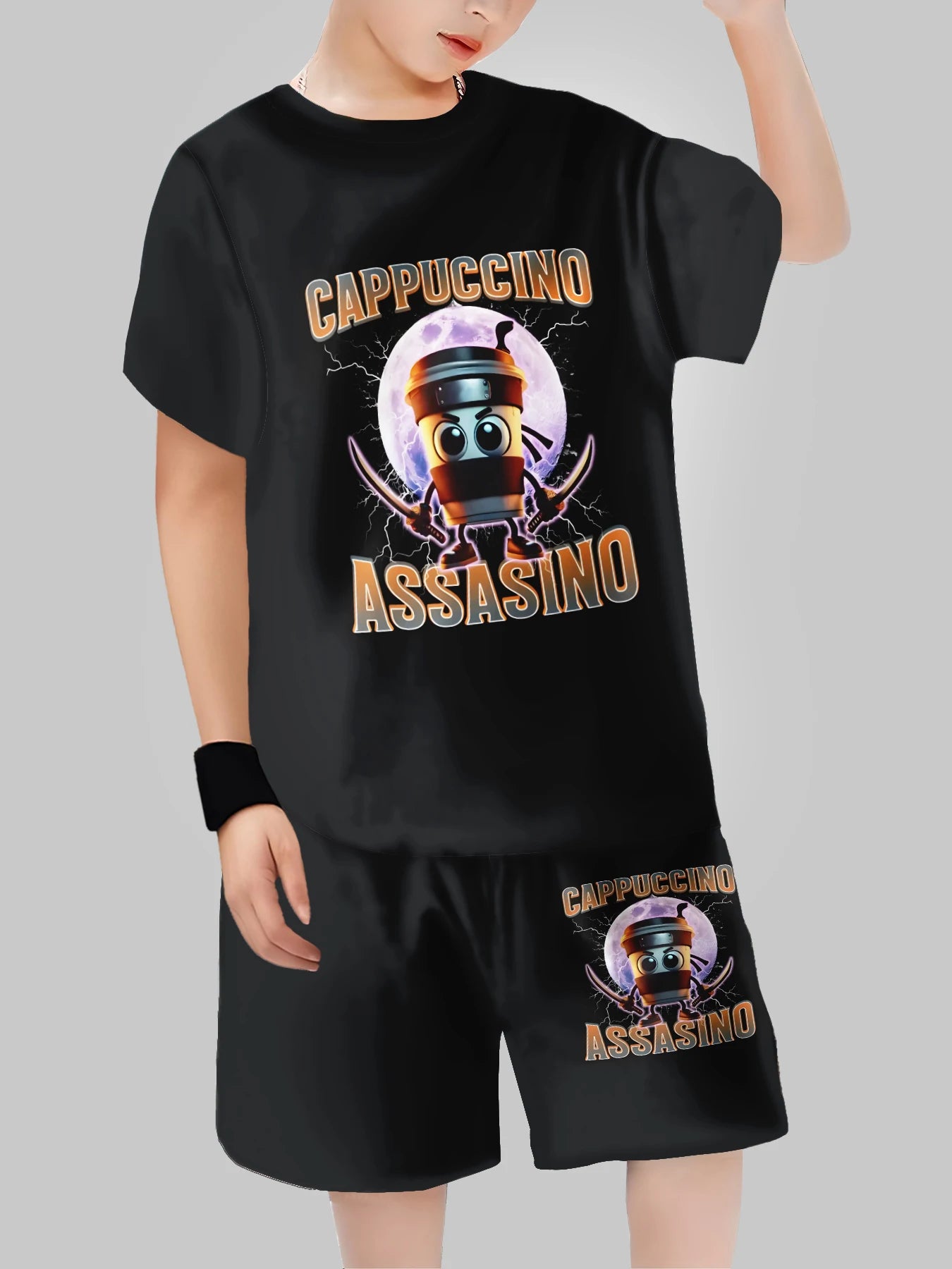 Fashion AI Games TungTungTung Sahur Design T-shirt+Shorts Summer