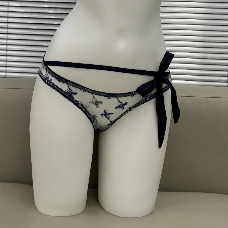 Women's Embroidered Ribbon Bow Bralette & Panty Set, Butterfly Mambo Pure Desire Wireless Comfort Bra for Daily Wear MOYISU Sexy