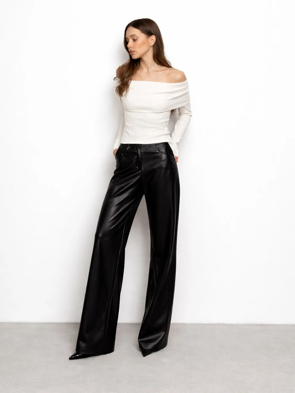 Vintage Ultra-soft PU Leather Pants High Waist Wide Leg Drape Straight-leg Slim Fit Pants 2026 Autumn Winter Streetwear