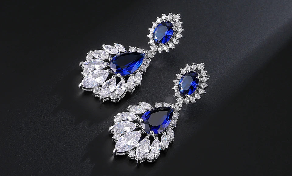 Fashion AAA Cubic Zirconia Chandelier Dangle Drop Earrings White Gold Color Crystal CZ Wedding Party Jewelry for Women