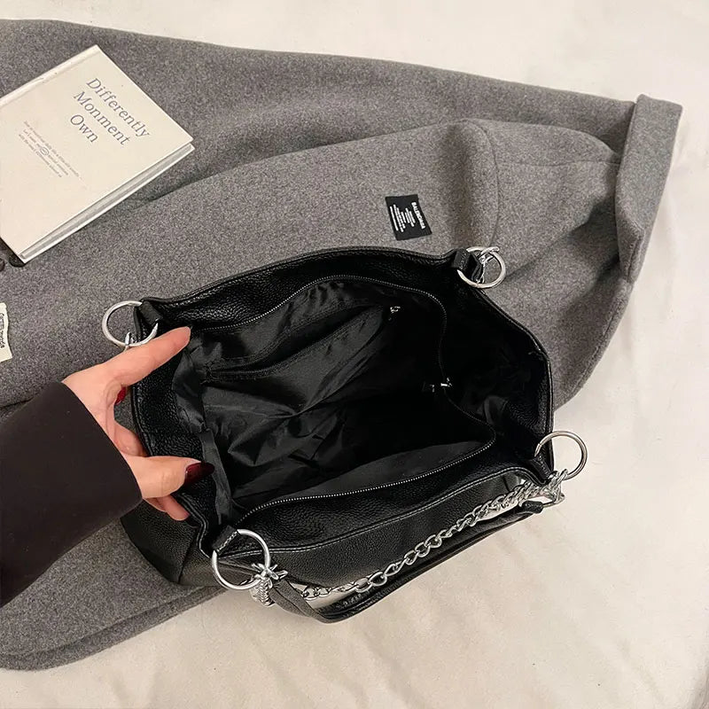 Luxury large bag women's Korean style large capacity PU soft leather single shoulder bag chain commuting tote bag