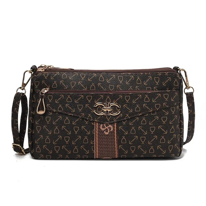 Large Capacity Multi-Layer Ladies Crossbody Bag Vintage Single Shoulder Bag for Middle-Aged Women with Coin Pocket