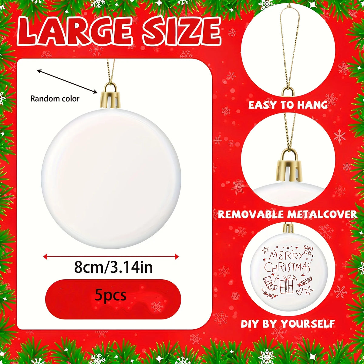 10/30pcs 8cm/3.15in White Round Blank Ball Ornaments with Silvery Wire for DIY Christmas Tree Hanging Decoration