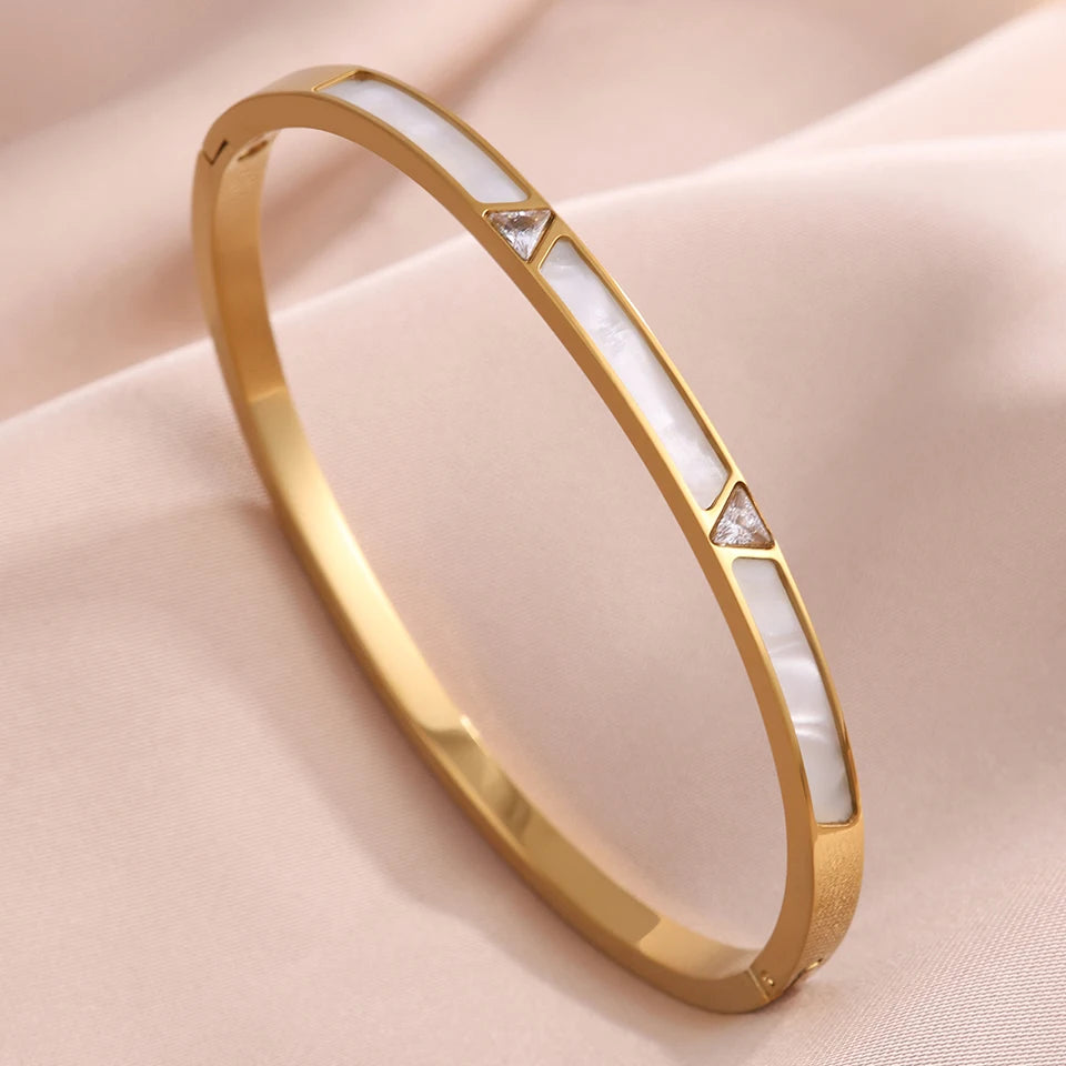 ZAKOL 5pcs Gold Color Stainless Steel Stack Bracelets Shiny Zircon Waterproof Stackable Bracelet Fashion Jewelry for Women