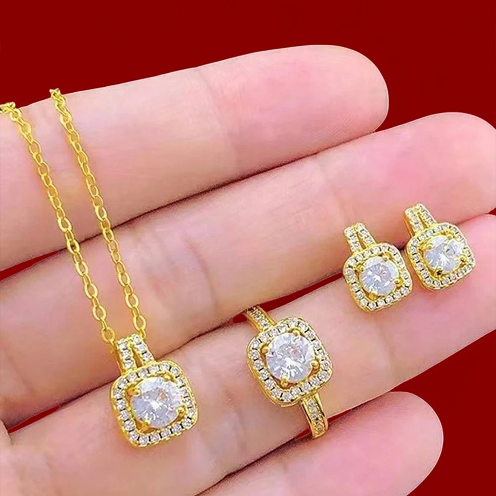 Luxury Cube Jewelry Set – Necklace, Earrings & Ring