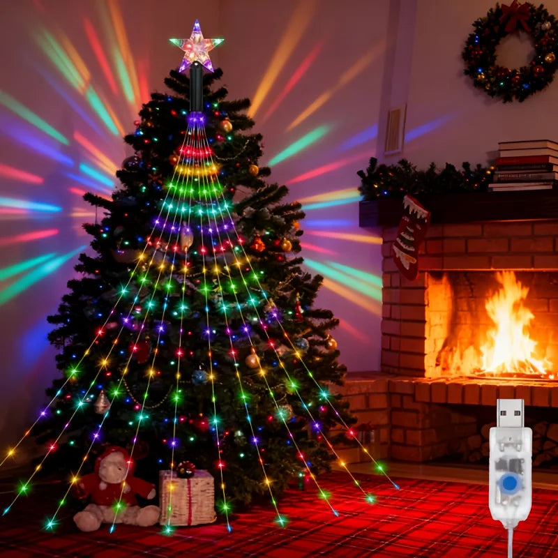 1PC Flowing Waterfall Light, 2 Meters Long with 9 Hanging Strands, USB Plug-In Model, Suitable for Christmas Decoration