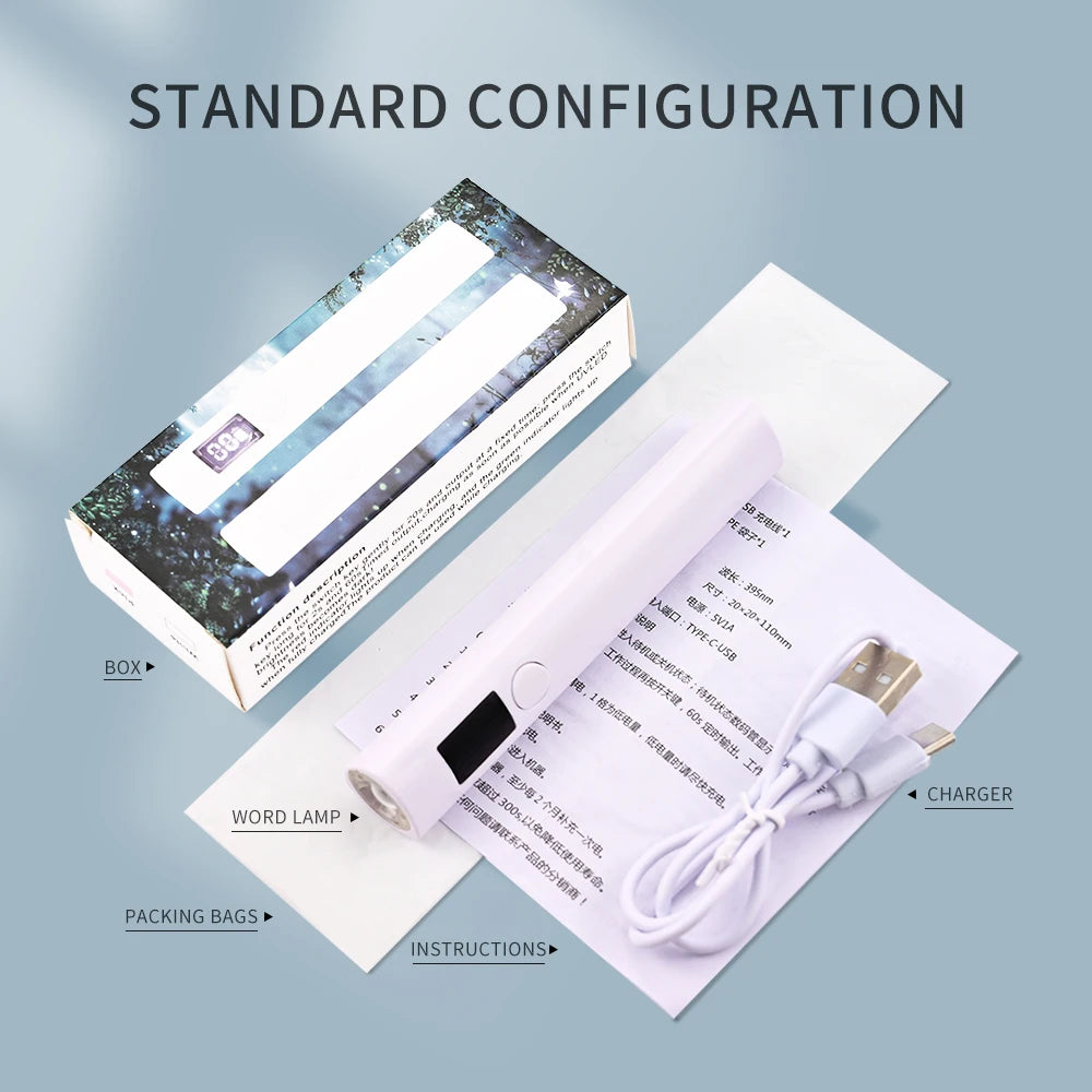 White UV LED Nail Lamp Machine Handheld Quick Drying Varnish Gel Polish Curing Nails Dryer USB Cable Nail Art Flashlight Pen
