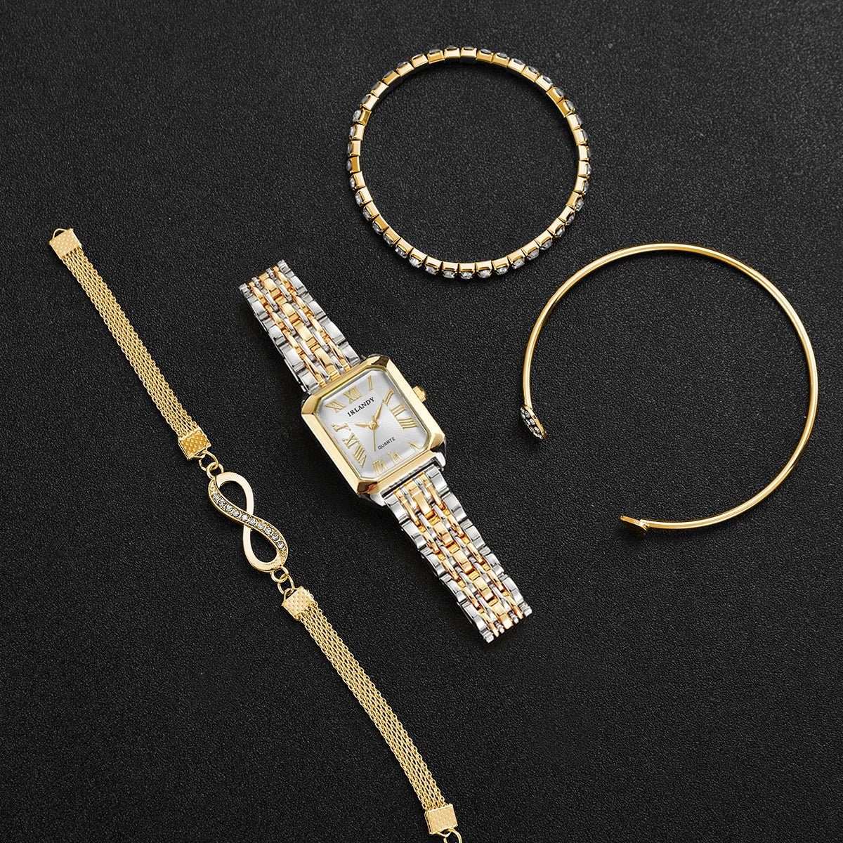 4PCS Elegant Rectangle Women Quartz Watch Bracelets Set Fashion Metal Girls Bracelet Wristwatches Relogio Feminino（Without Box）