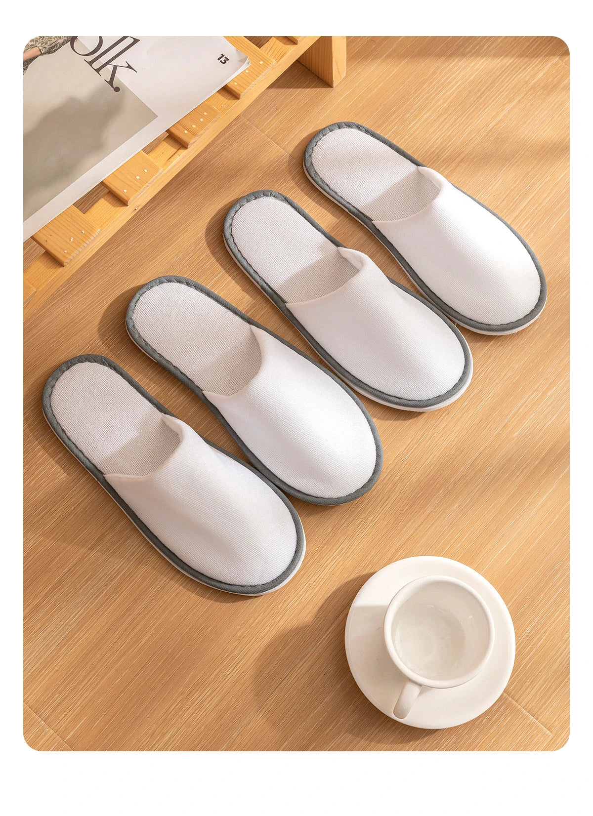 5-Pack Disposable Hotel Slippers – White, Closed-Toe, Non-Slip Bathroom Use | طقم 5 شباشب فندقية للاستعمال مرة واحدة – بيضاء، مغلقة من الأمام، مانعة للانزلاق